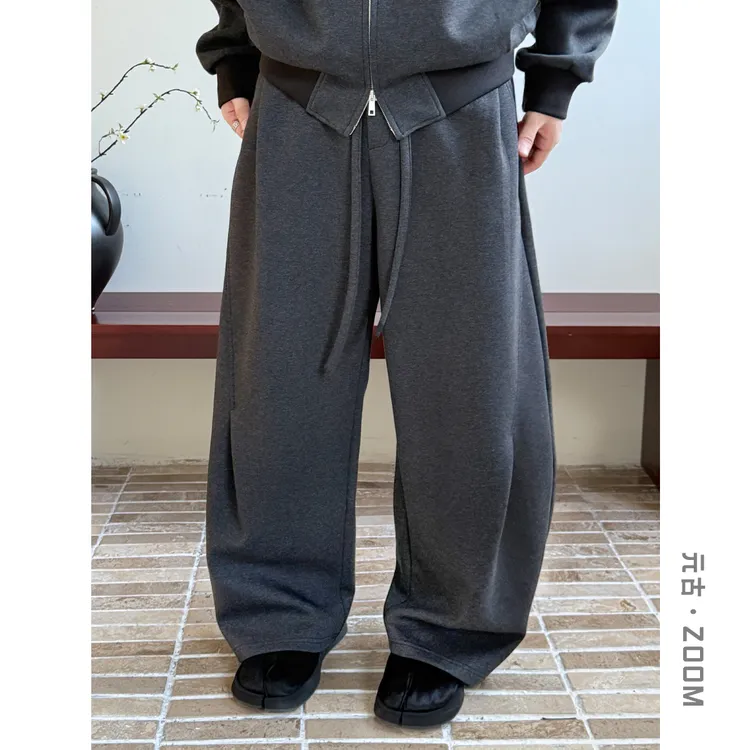【元古】 25AW 太空棉针织休闲裤慵懒老钱风立裁弯刀阔腿拖地裤男女