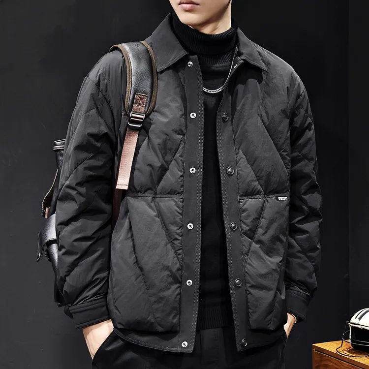 轻薄白鸭绒2025新款羽绒服男士外套冬季潮牌翻领拼接宽松大码夹克