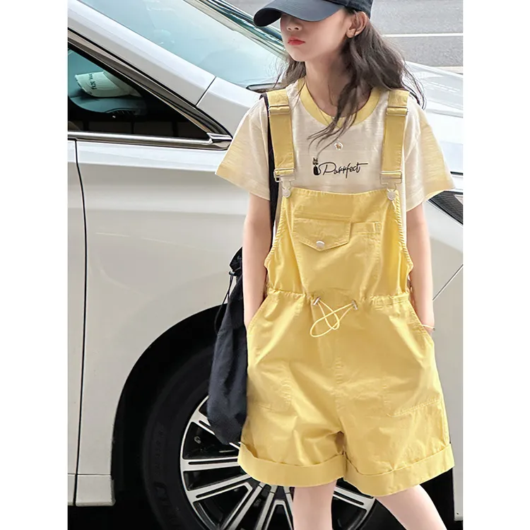 K28975韩系女童背带裤套装2025夏装新款儿童短袖女大童两件套时髦