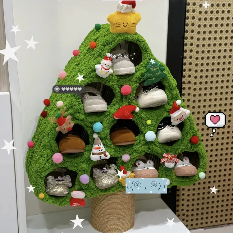 奶粉罐圣诞树手工diy冰条线儿童鞋子收纳柜圣诞节装饰摆件家用