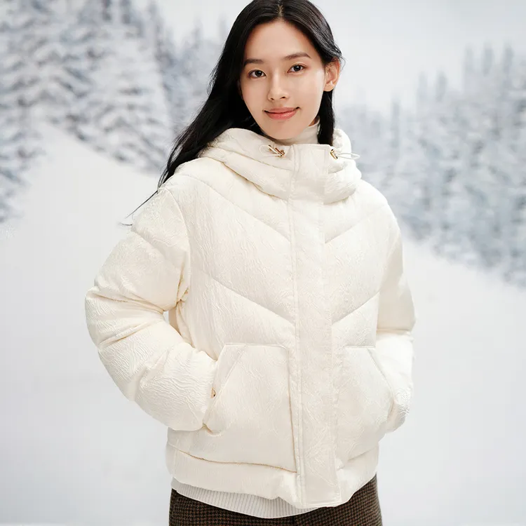 EP雅莹秋装新款女装 鹅绒宽松连帽立领抽绳羽绒外套Y119A