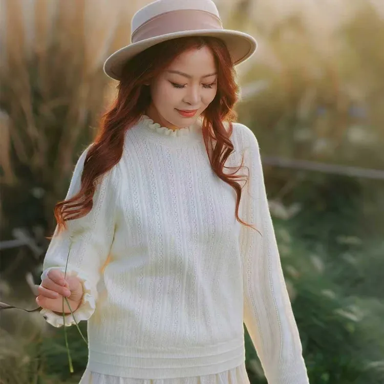 【董艺旅行穿搭】白雪公主·毛衣花边领长袖针织衫秋冬打底毛衣