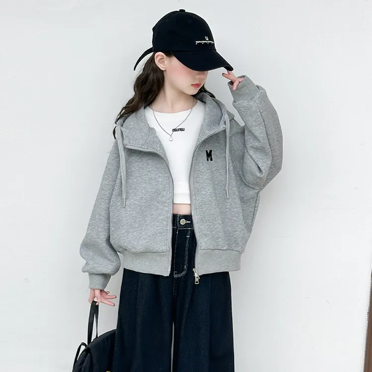 儿童秋款拉链衫外套2025新款女童秋季连帽卫衣女孩休闲时髦长袖潮
