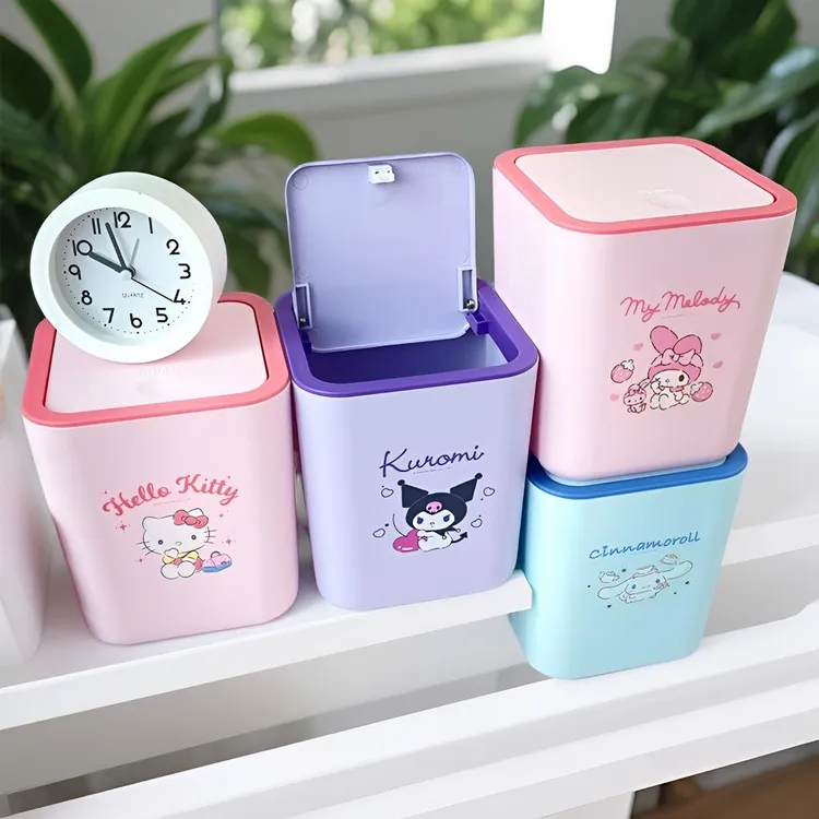 正版三丽鸥桌面垃圾桶可爱迷你儿童小学生书桌带盖收纳盒课桌台面