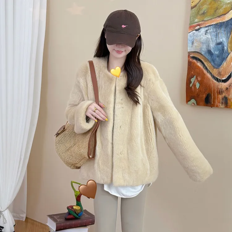 冬新款丹麦进口紫金短二天鹅绒整貂貂皮大衣年轻款皮草外套女
