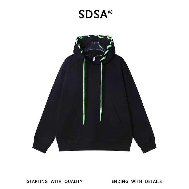 SDSA男士秋冬新款痞帅男装美式高街撞色抽绳连帽卫衣百搭舒适上衣
