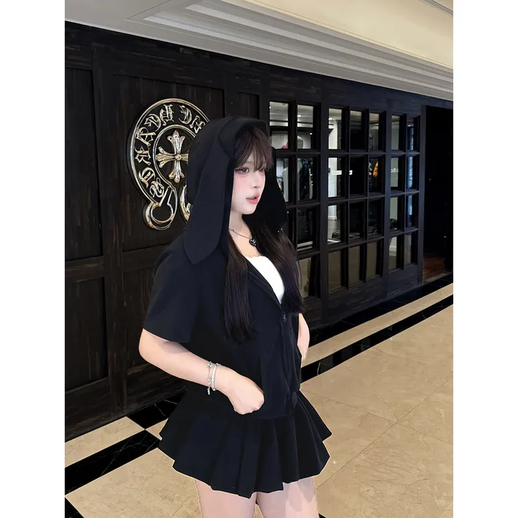 黑泽玄七「Daily早八便利套」凉感华夫格肌理面料带裤里兔耳朵套装