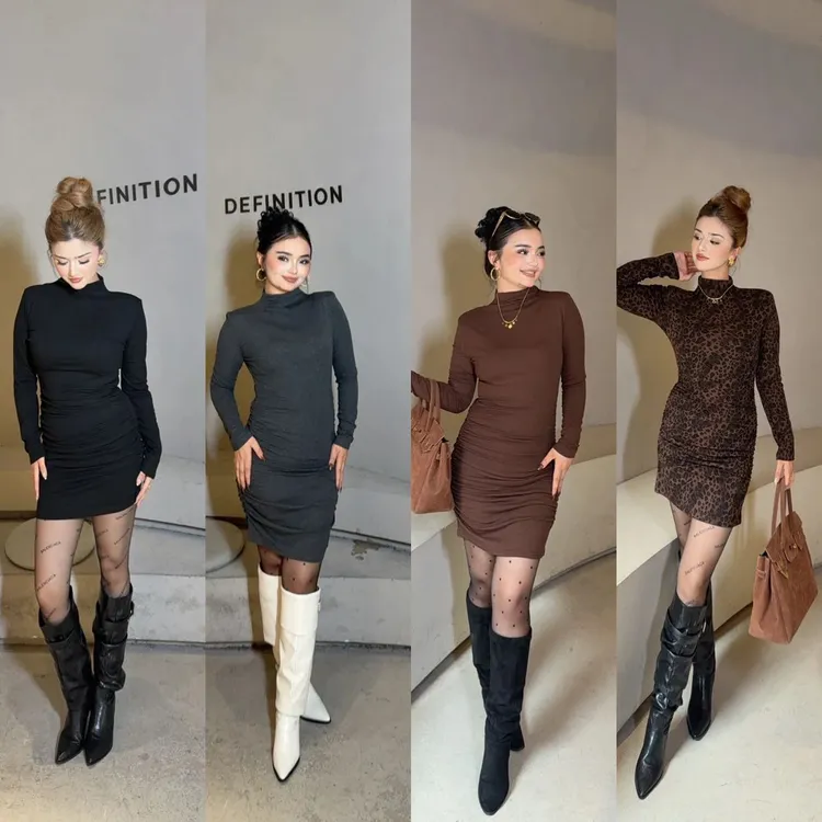 AL秋冬半高领长袖修身显瘦包臀连衣裙内搭打底裙