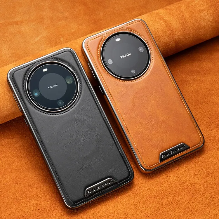 适用于华为Mate70Pro+纯色皮纹磁吸手机壳高档商务Mate60全包防摔