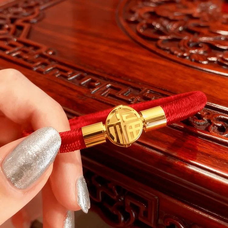 灌砂手镯福字款红色手工情侣中国风时尚编织手绳2025新款喜庆红绳