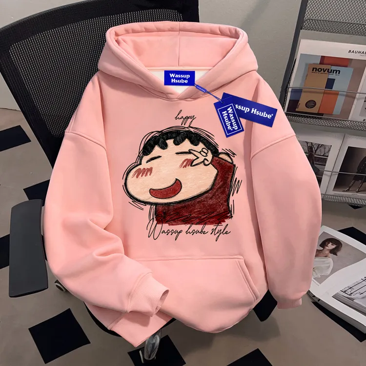 WASSUP HSUBE蜡笔小新可爱卡通套头连帽卫衣情侣百搭ins慵懒上衣