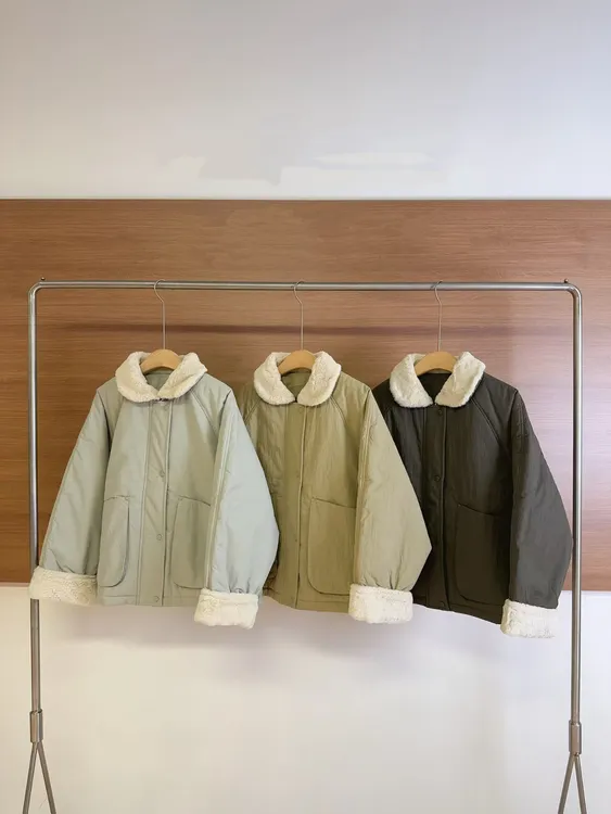 清版特价【海盐薄荷】冬季韩系宽松仿兔毛保暖棉服减龄毛领棉衣上衣