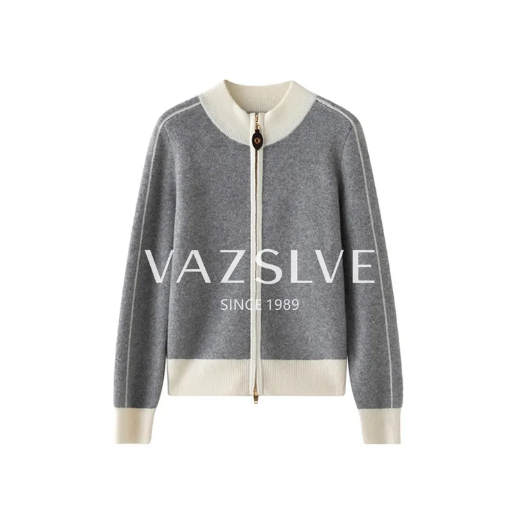 【VAZSLVE/全新奢品】高级感撞色立领毛衣山羊绒针织开衫女 G 1559