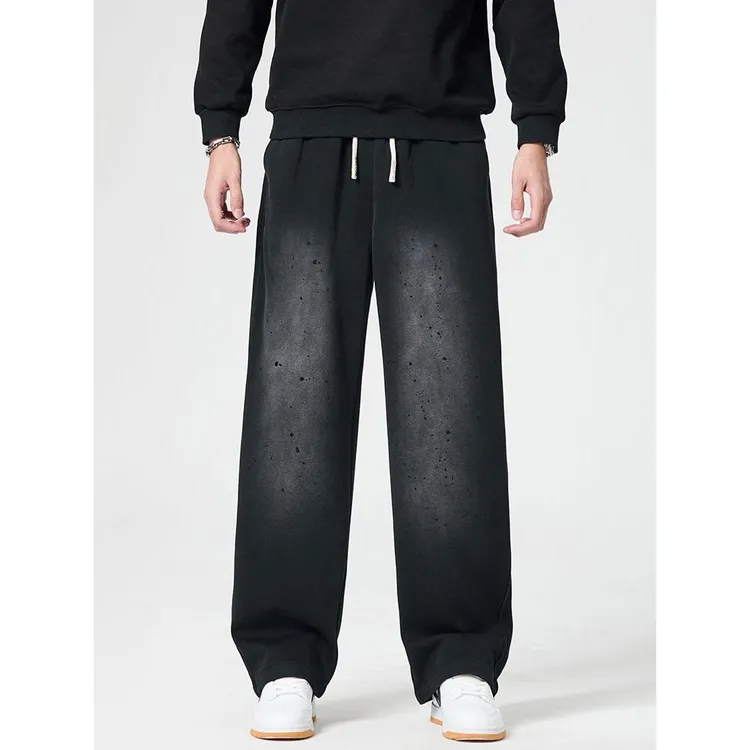 2025新痞帅做旧做脏脏脏卫裤男裤子