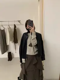 灰灰呀！Y019 韩系复古设计感百搭立领皮衣短款夹克外套