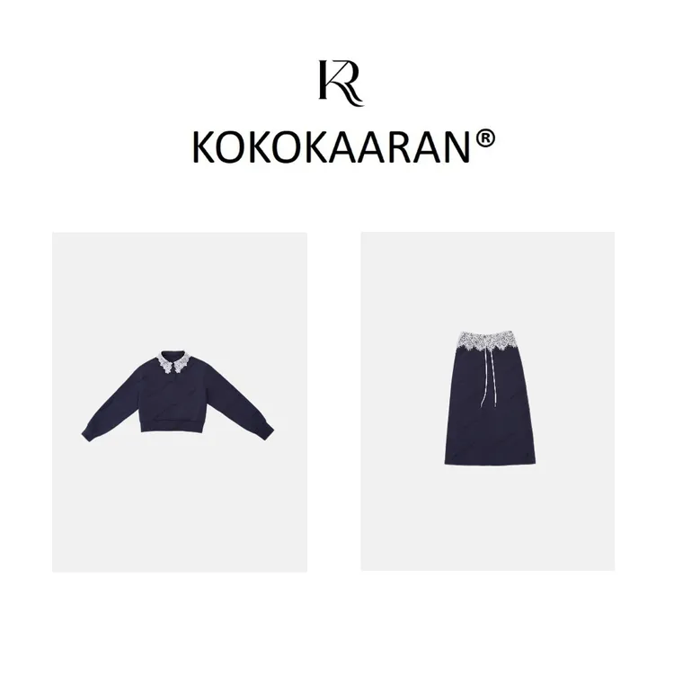 kokokaaran/可可咔伦 女士高级感拼接蕾丝气质时尚两件套SH250075