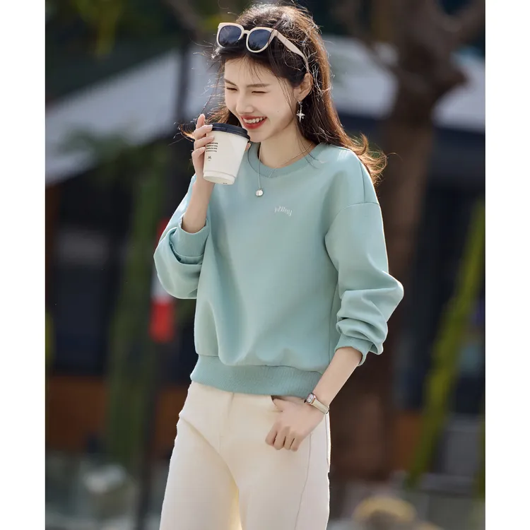 尚静小清新字母刺绣撞色卫衣2025春季新款时尚休闲百搭长袖圆领