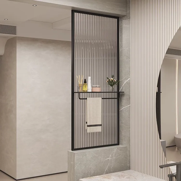 奶油风卫生间干湿分离隔断钢化长虹玻璃屏风淋浴半墙超白水波纹