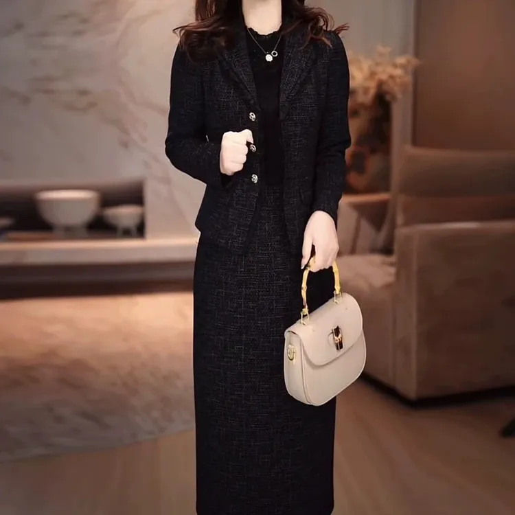 【西服外套+连衣裙】2025秋季轻职风气质显瘦蕾丝女人味两件套裙