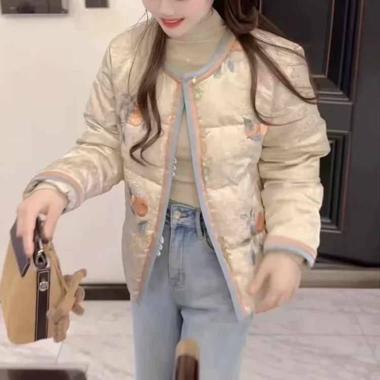 新中式国风圆领印花棉服女2026冬季新款小个子时尚百搭潮流外套