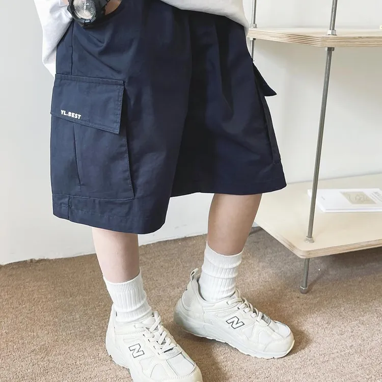 戴维贝拉【断码】款小男孩纯棉宽松中裤外穿工装五分裤透气帅气童装