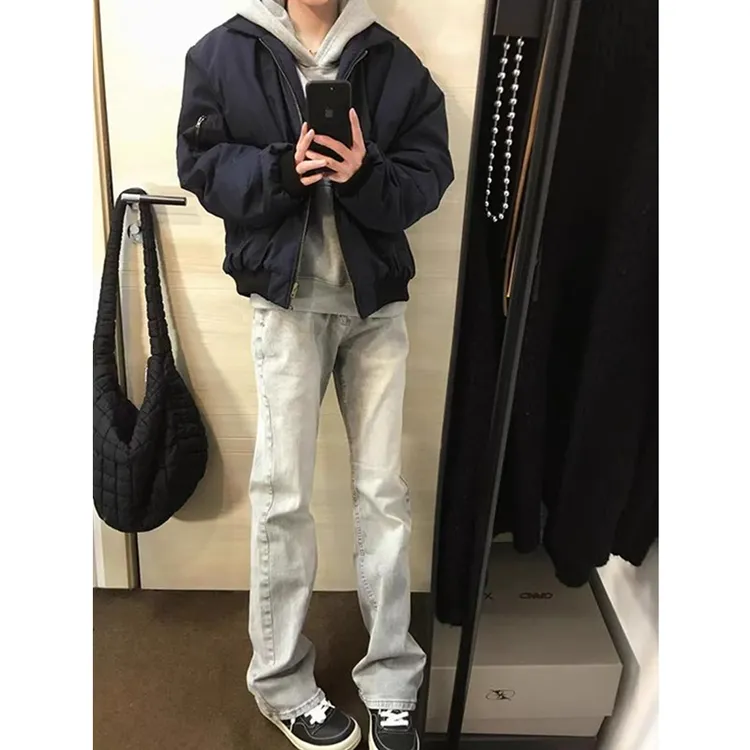 cleanfit烟灰色水洗牛仔裤男款美式vibe裤子修身高街微喇直筒裤