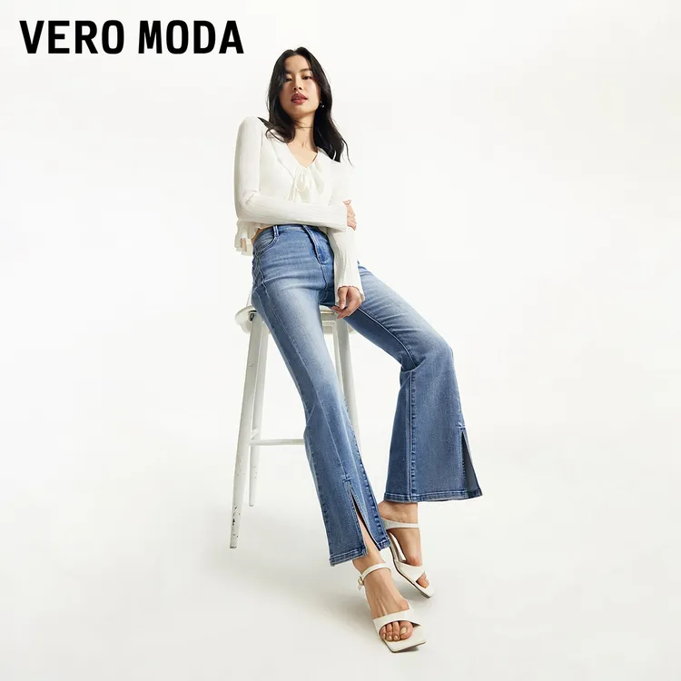 Vero Moda牛仔裤女25夏日穿搭高腰微喇浅色水洗简约325232007