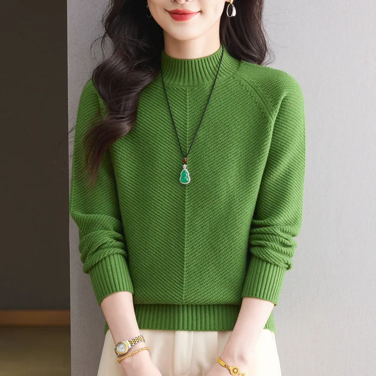 羊毛衫冬季新款半高领针织衫女气质洋气百搭宽松显瘦打底衫厚