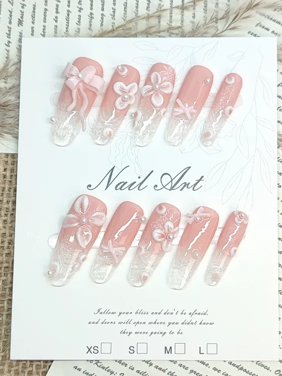 少女粉碎玻璃立体雕花印花款穿戴甲可拆卸假指甲贴片美甲