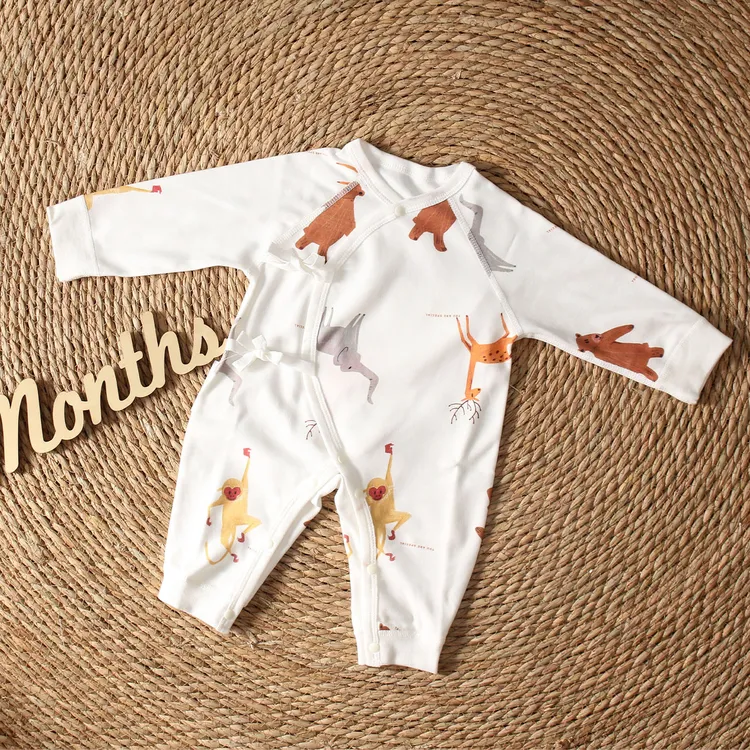 婴幼儿衣服纯棉连体爬服春秋季薄款新生儿护肚哈衣月子宝宝睡衣