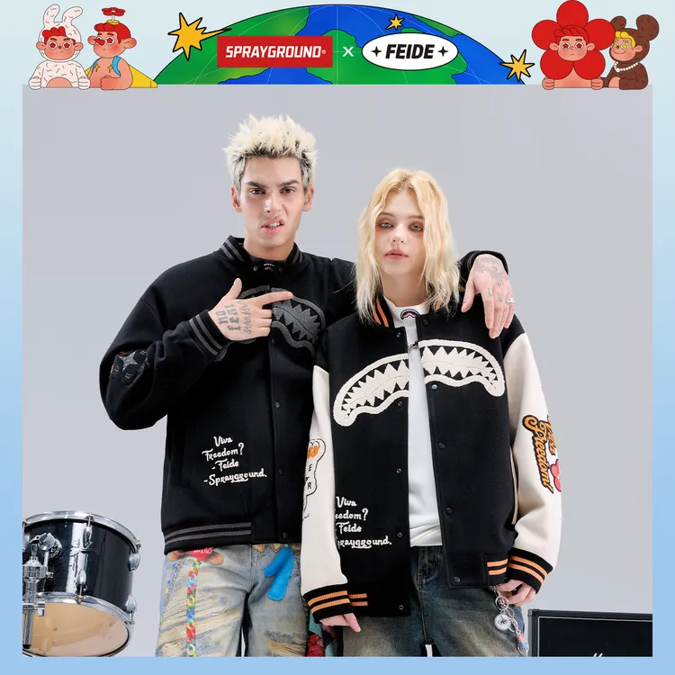 【FEIDE】SPRAYGROUND鲨鱼嘴联名款棒球服秋冬夹克外套HDWE131106
