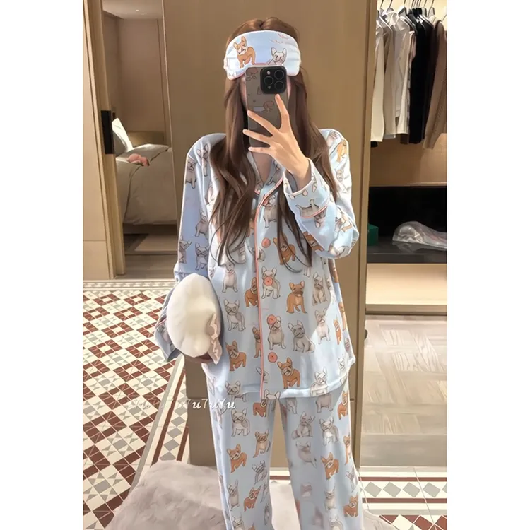 韩系高级感设计卡通小狗睡衣女秋冬新款大码宽松休闲家居服可外穿