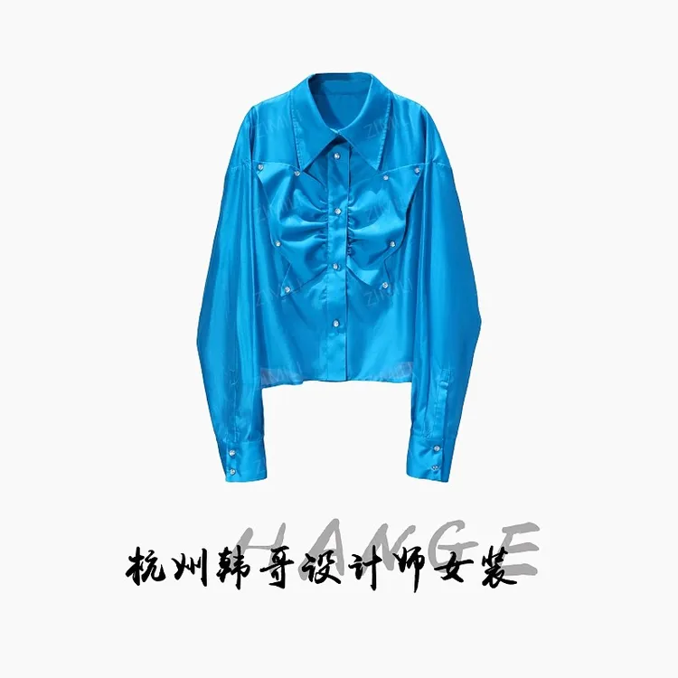 【韩哥女装】2025欧版新品《绚丽》邦迪蓝蝴蝶贴布绣气质衬衫8118-Z1