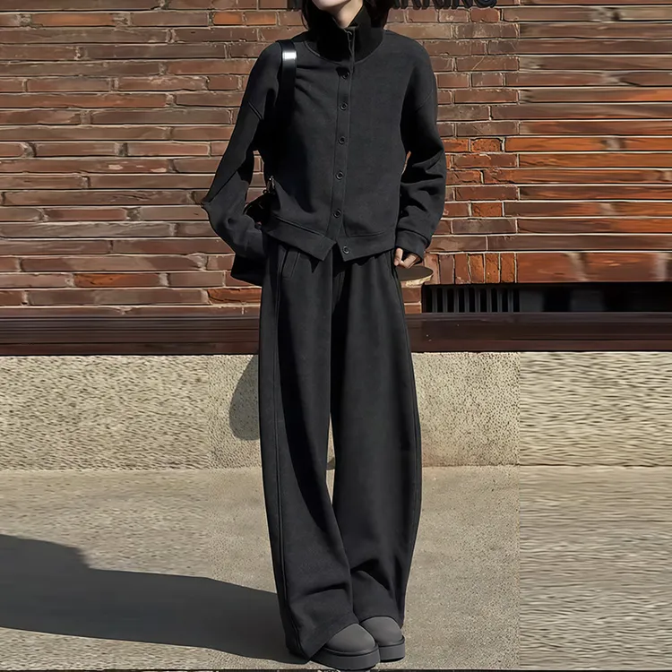 韩版秋冬宽松时尚套装女2025新款个性高级针织衫休闲直筒裤两件套
