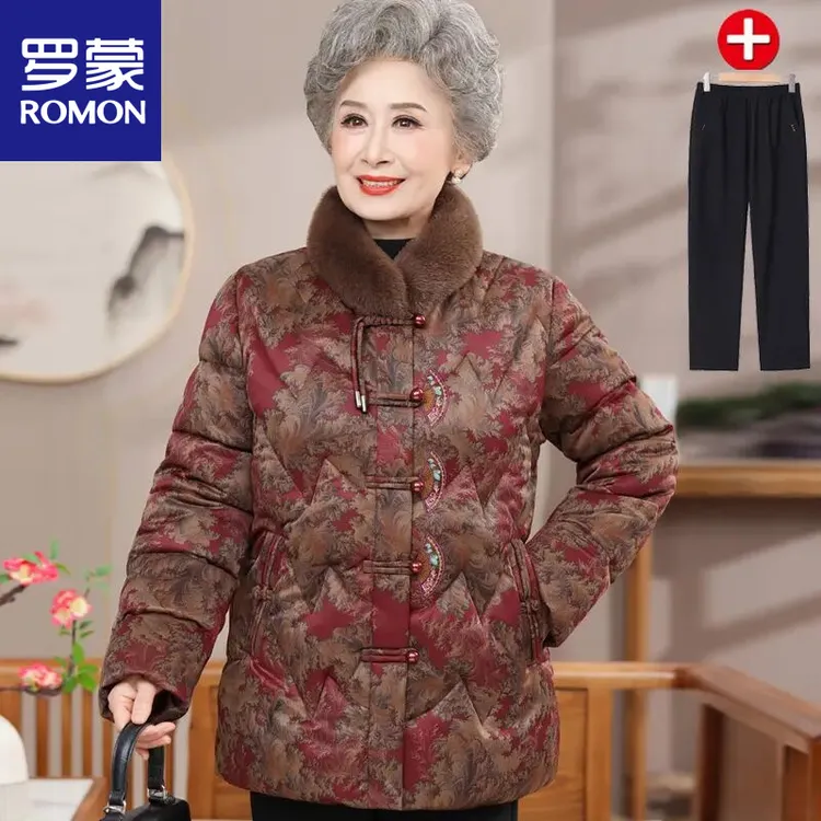 罗蒙妈妈装棉服冬季新款中老年人冬装棉衣女加绒加厚气质中式奶奶