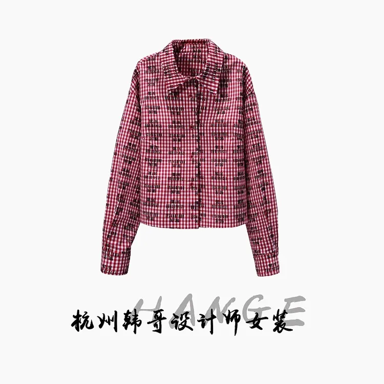 【韩哥女装】2025欧版复古风穿搭安可拉红格纹提花气质衬衫5917-Z4