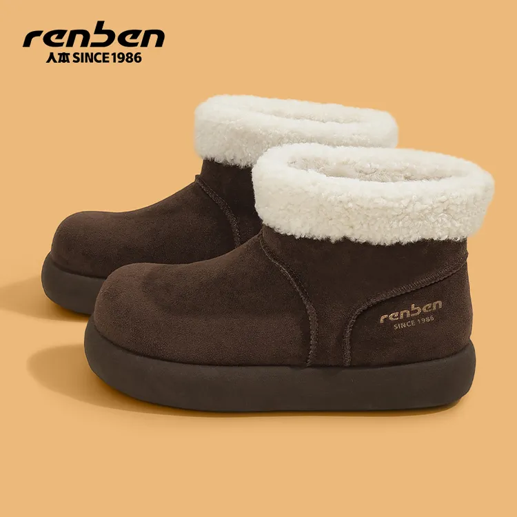 人本官方旗舰店2025女鞋女款保暖短筒冬季时尚雪地靴时尚防水加厚