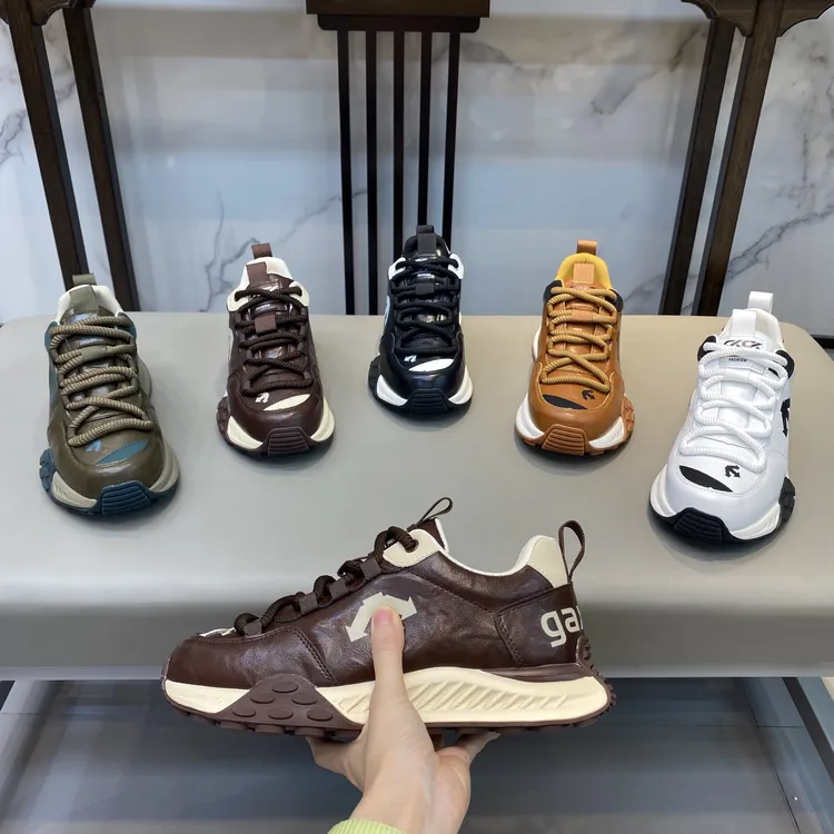 皮面系带拼色潮鞋低帮素面秋季时尚休闲鞋舒适百搭运动鞋男鞋