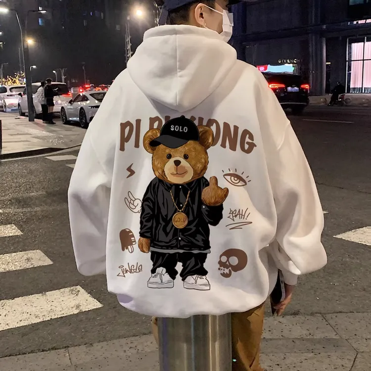 特大码300斤卫衣连帽秋冬加厚连帽可爱男士卫衣港风韩版印花卫衣