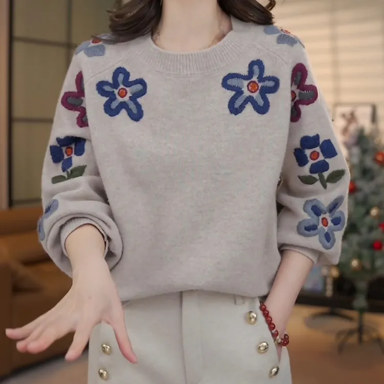 绮梦琉璃~经典百搭立体花朵针织衫LK2501008