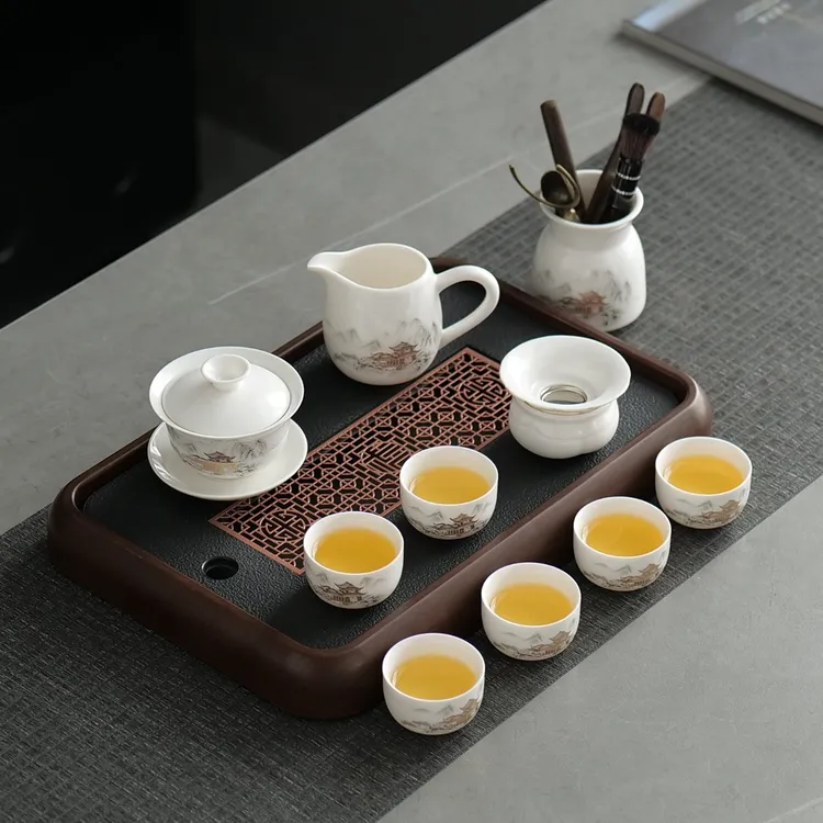 高档送礼羊脂玉白瓷功夫茶具套装