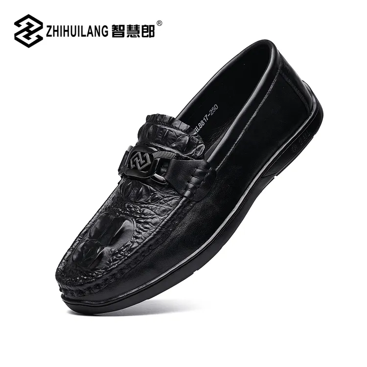 方头套脚头层真牛皮豆豆皮鞋时尚男士软底休百搭四季款男皮鞋韩版