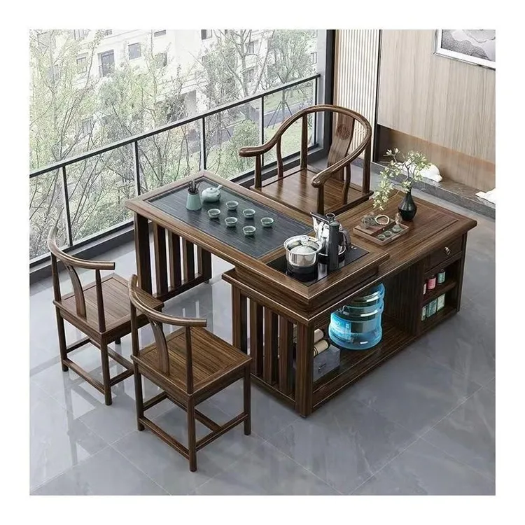 移动旋转茶桌椅组合小户型阳台可折叠茶台中式实木茶桌一体d二