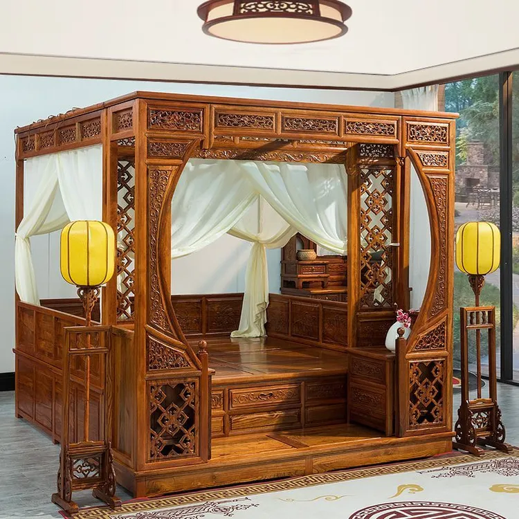 踏步床实木中式仿古明清古典老式古典床千工拔步床雕花月洞架子床