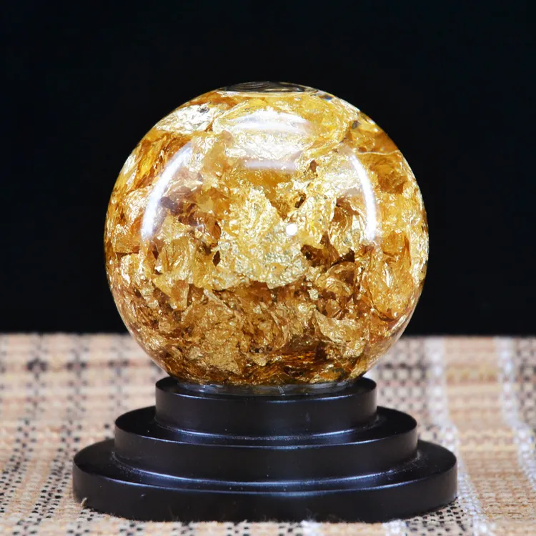 日常送礼水晶金箔风水转运球摆件风生水起家居玄关办公招财工艺品