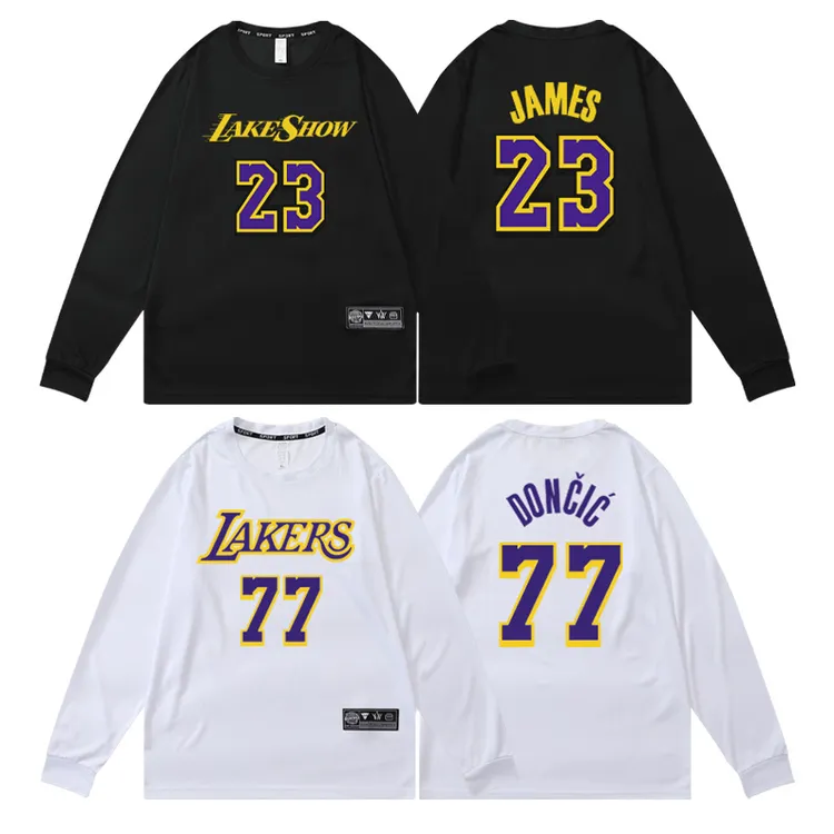 湖人詹姆斯东契奇训练速干投篮服长袖美式篮球运动健身休闲T恤