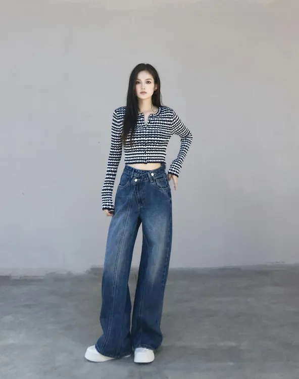 秋冬新款洋气时髦高级设计感牛仔裤2025爆款高腰宽松显瘦牛仔裤