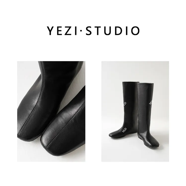 【黑巧骑士】牛皮面羊皮里真皮大底平跟分割线长筒骑士靴25449011