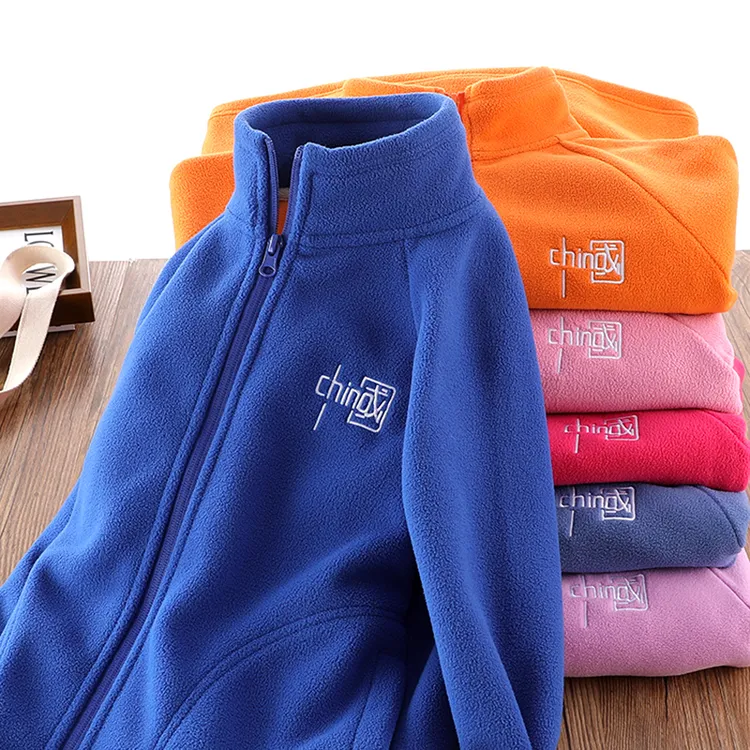 秋冬季儿童休闲抓绒开衫大童棒球服女童加绒加厚摇粒绒外套