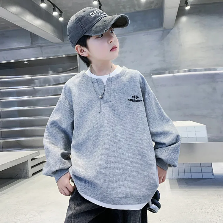 男童假两件卫衣春秋款2025新款潮儿童春装衣服中大童上衣春季帅气